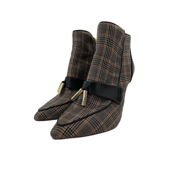 Louise Et Cie Shiro Womens Plaid Ankle Booties Tassel & Side Zipper Plaid/ Black - Picture 1 of 10